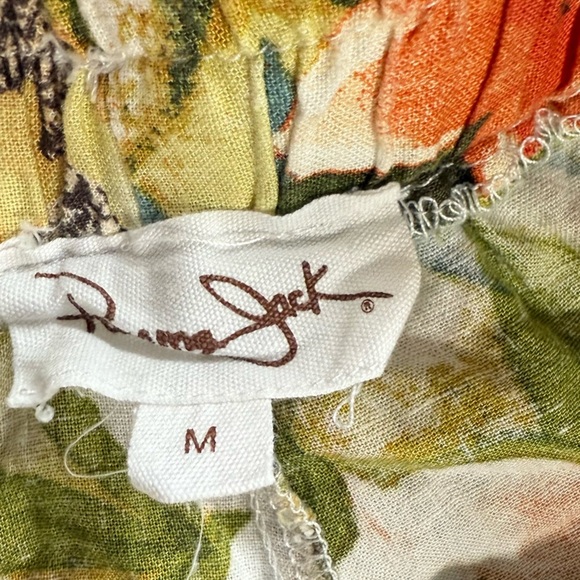 Panama Jack Linen Pants Tropical Leaf Wide Leg Pants - Black, Green, Yellow - Picture 4 of 6